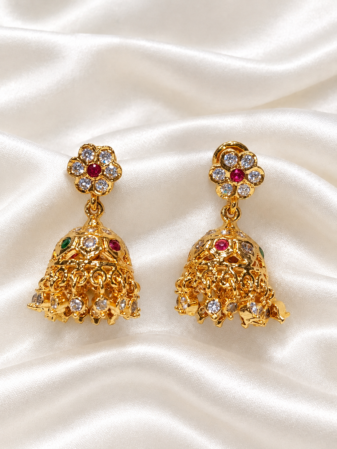 file_0000000037248211a270e9669a6f225f Panchaloha jumka-ruby green and white stones. - Image 1