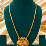 Panchaloha long chain with gold plated peacock pendant