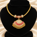 Panchaloha  Addiga -Ruby and white stone Necklace