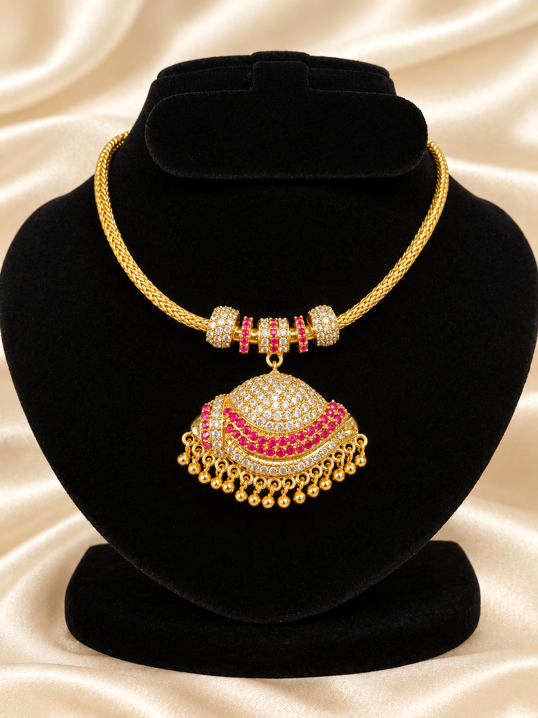 file_00000000c4308211baf7d4de6973f057 Panchaloha Addiga -Ruby and white stone Necklace - Image 1